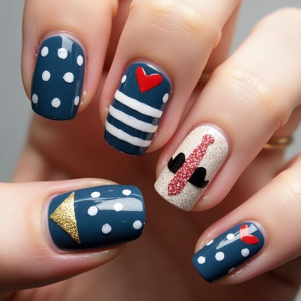 Father's Day Dotting Nail Design