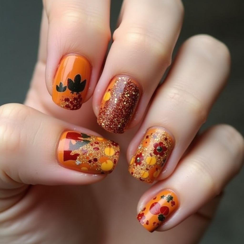 Thanksgiving Dotting Nail Design
