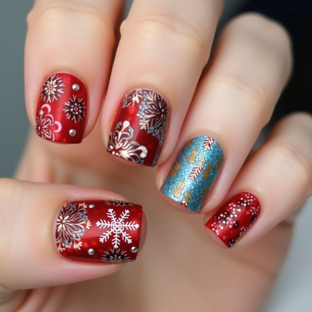 Holiday Freehand Art Nail Design