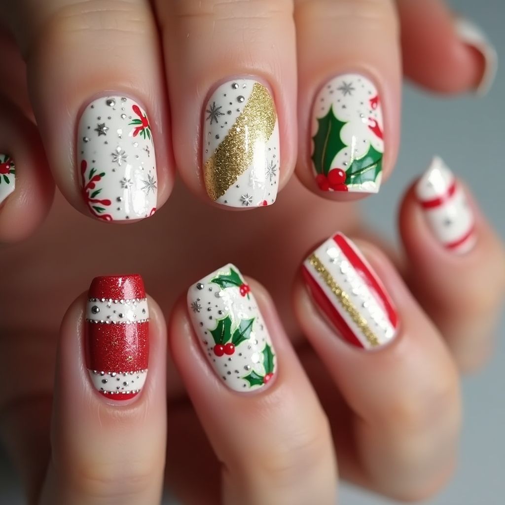 Christmas Stripes And Lines Nail Design