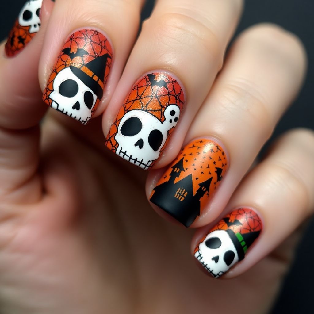 Halloween Freehand Art Nail Design