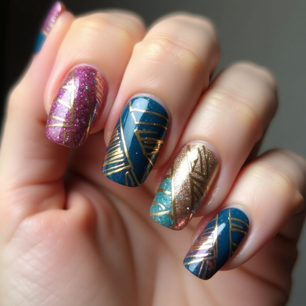 Party Stripes And Lines Nail Design