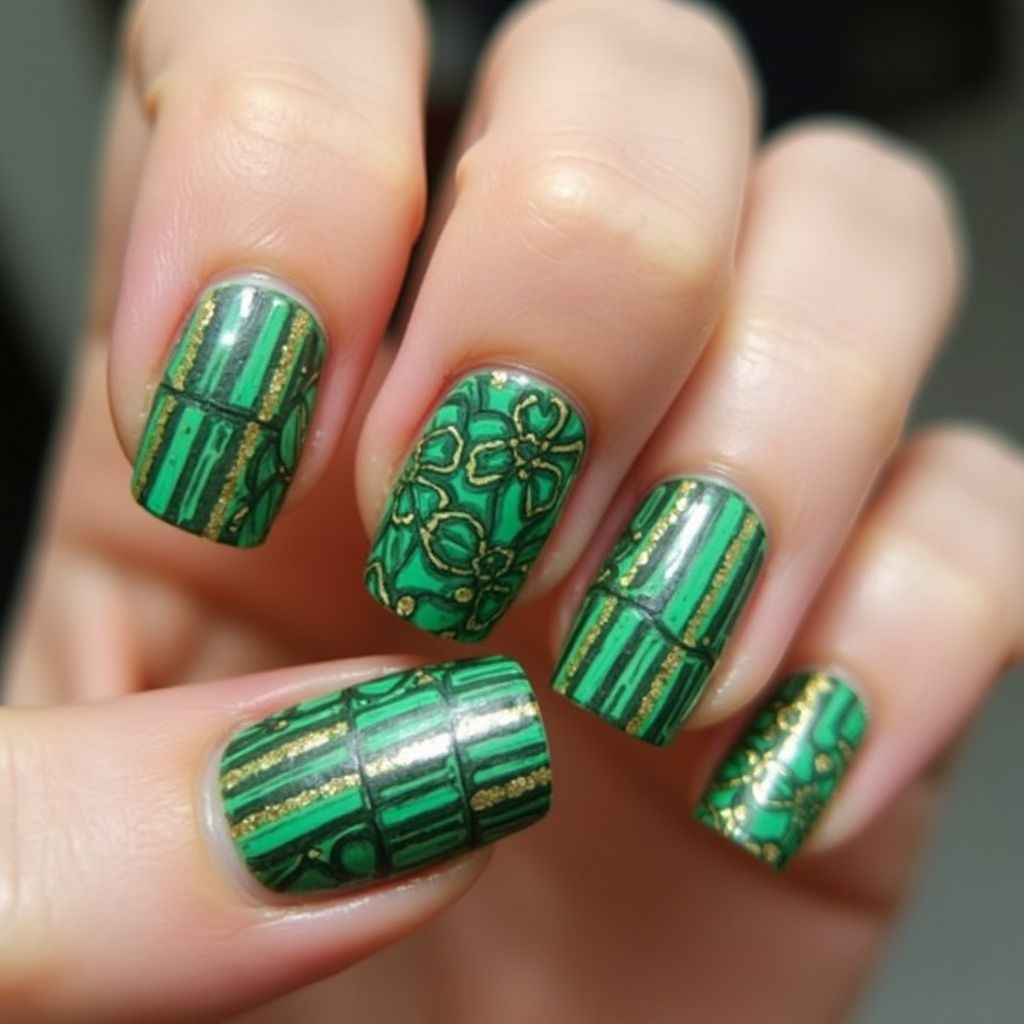 St Patrick's Day Stripes And Lines Nail Design