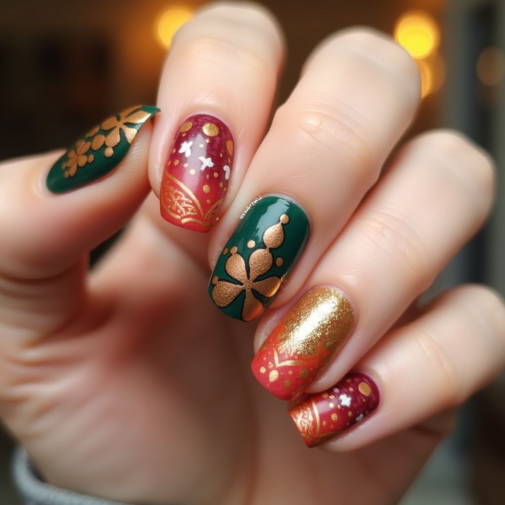 Diwali Dotting Nail Design