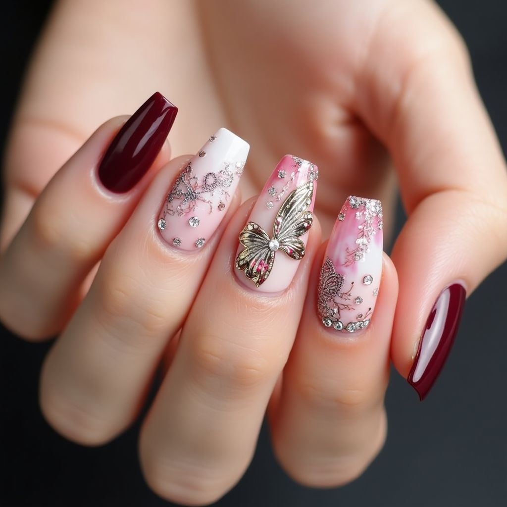 Prom Freehand Art Nail Design