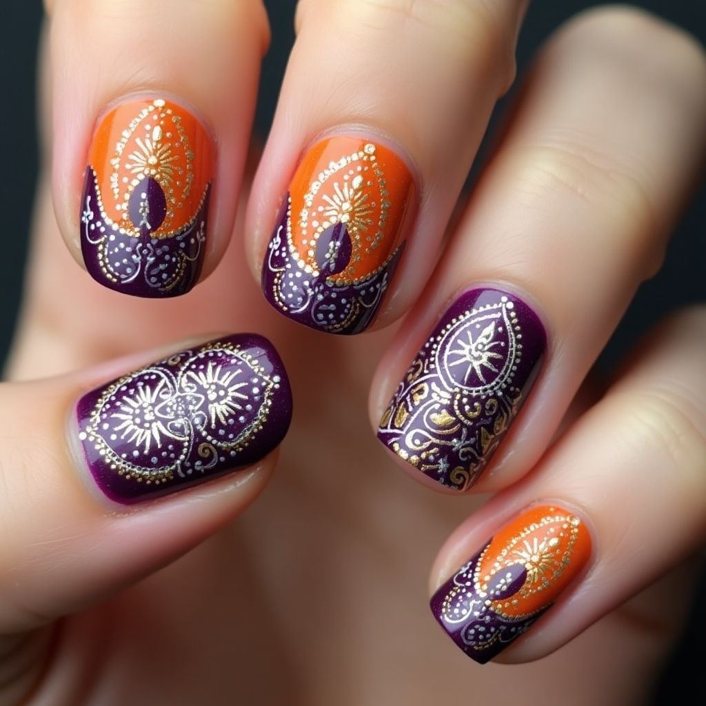 Diwali Dotting Nail Design