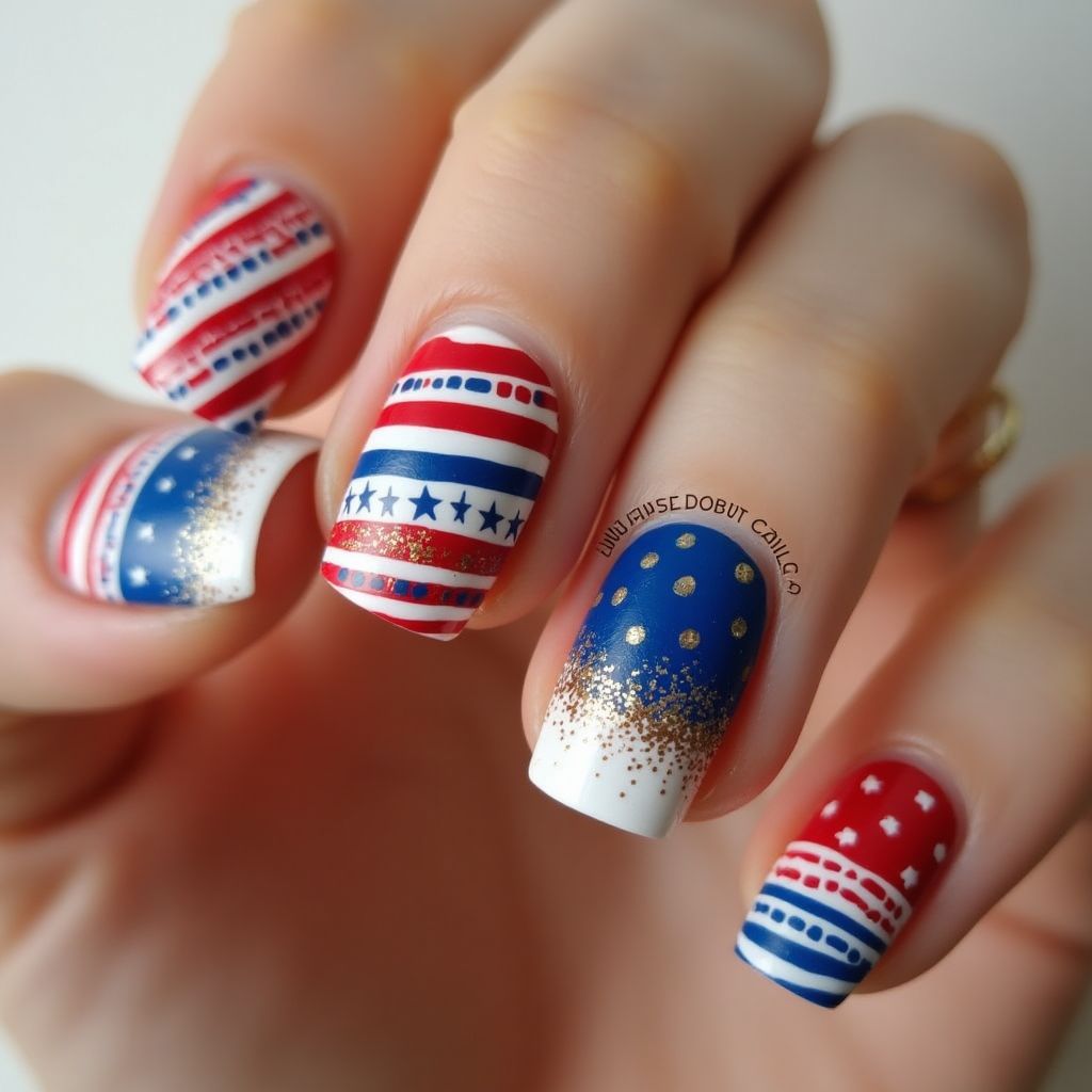 Independence Day Stripes And Lines Nail Design