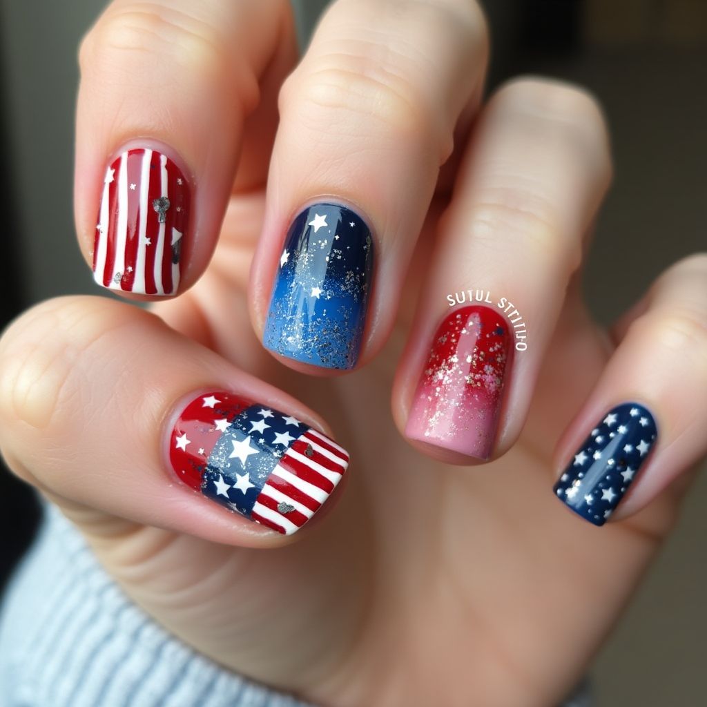 Labor day Freehand art Nail Design