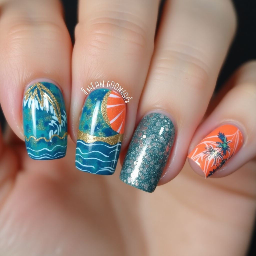 Cruise Water Marbling Nail Design
