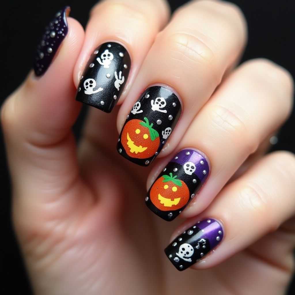 Halloween Dotting Nail Design