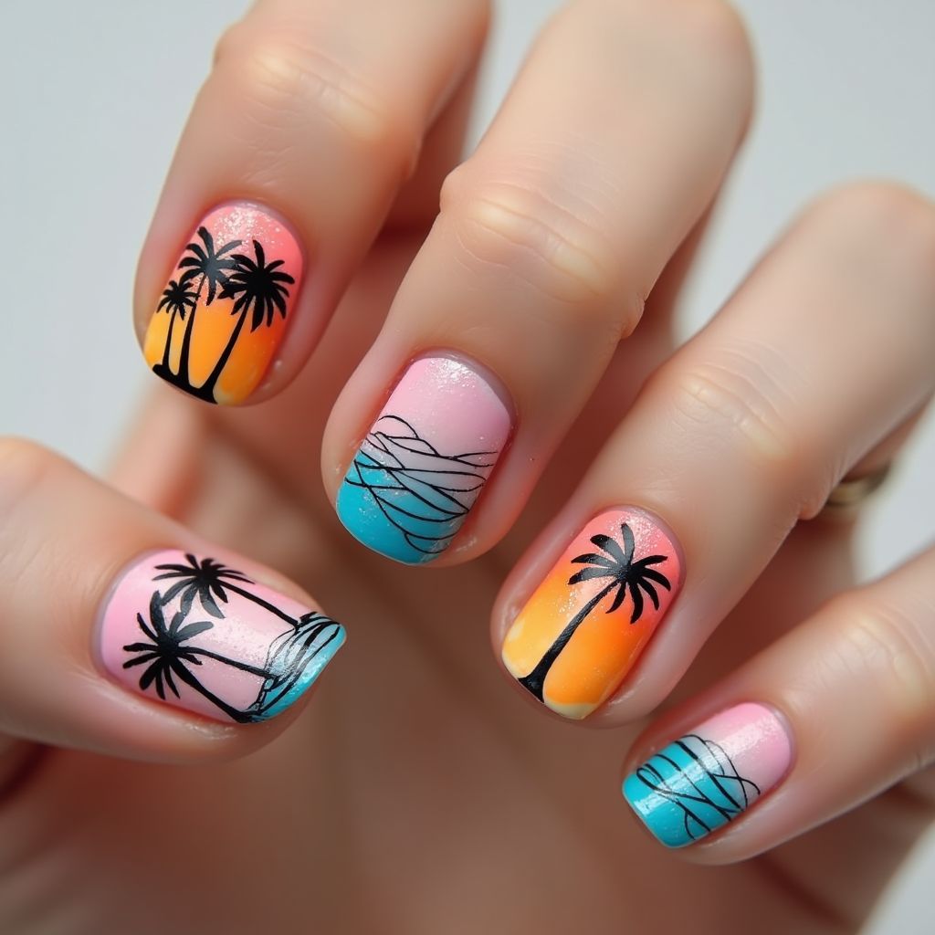 Vacation Stripes And Lines Nail Design