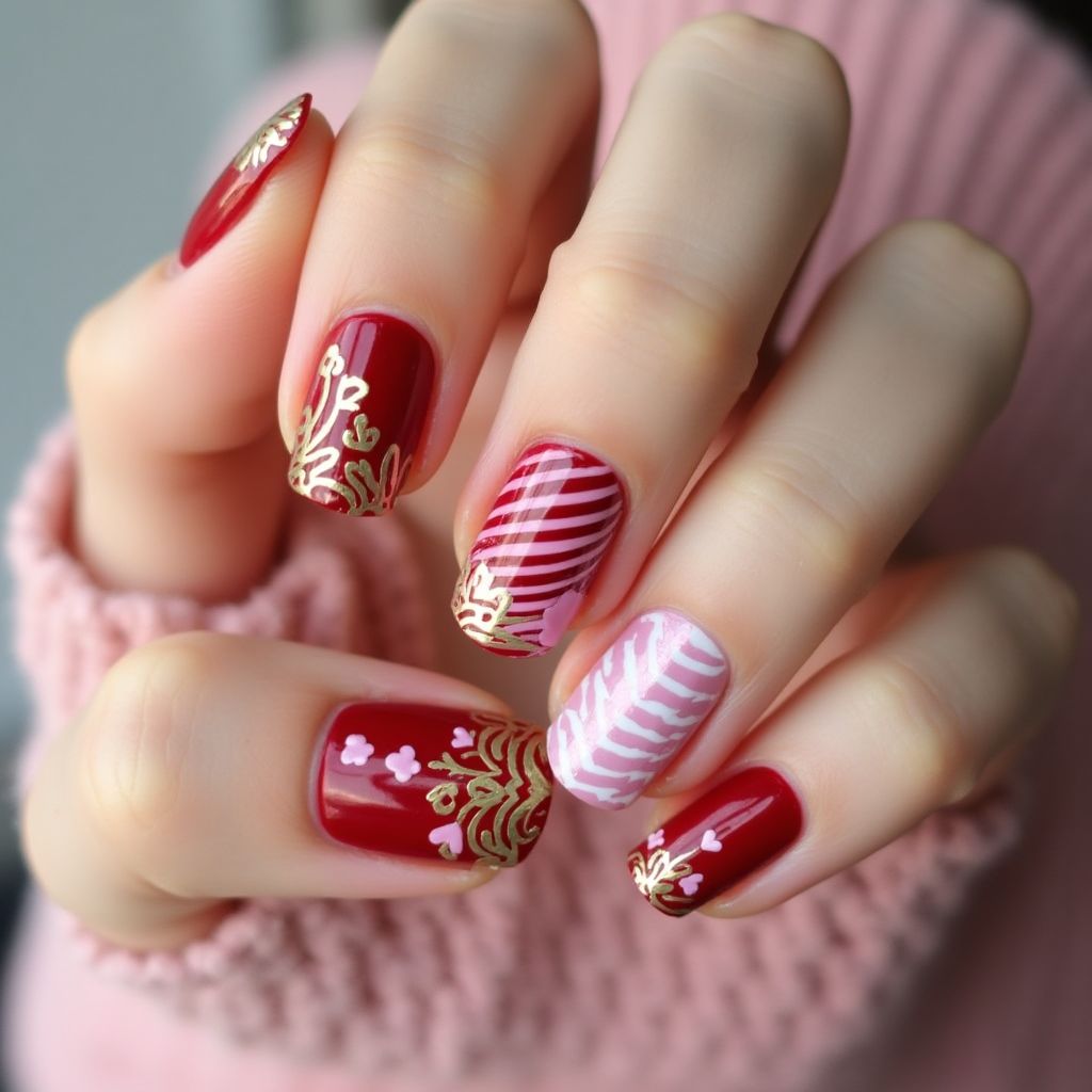 Valentine's Day Stripes And Lines Nail Design