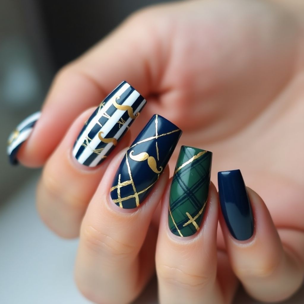 Father's Day Stripes And Lines Nail Design
