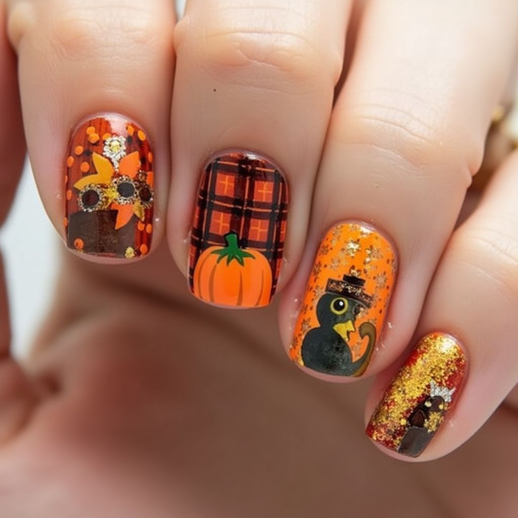 Thanksgiving Freehand art Nail Design