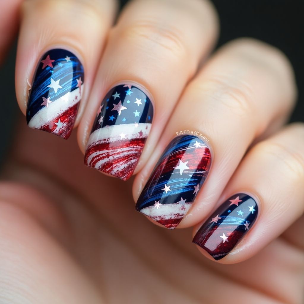 Labor Day Water Marbling Nail Design