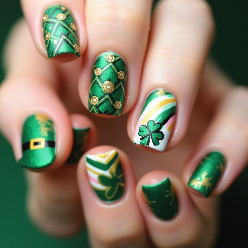 St Patrick's Day Freehand Art Nail Design