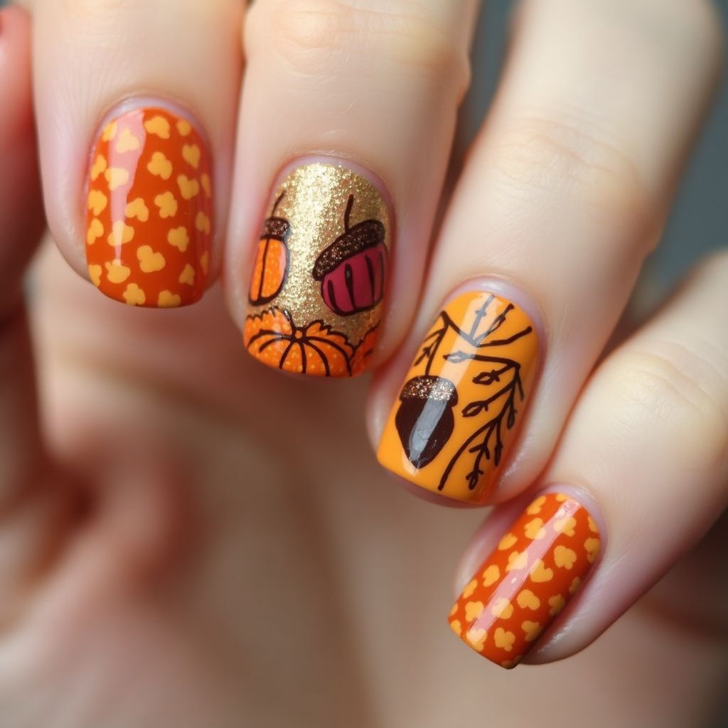 Thanksgiving Dotting Nail Design