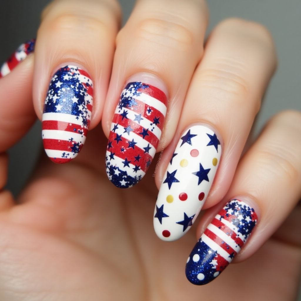 4th Of July Dotting Nail Design