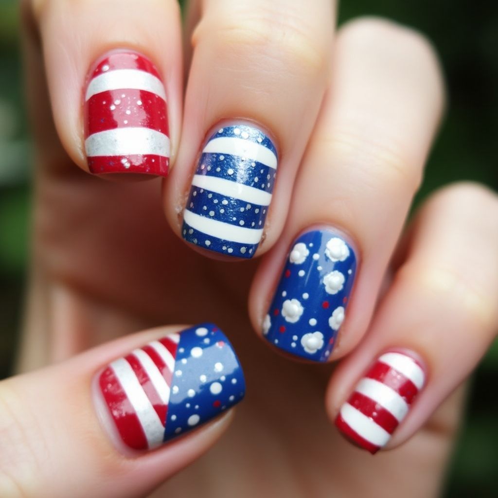 Labor Day Dotting Nail Design