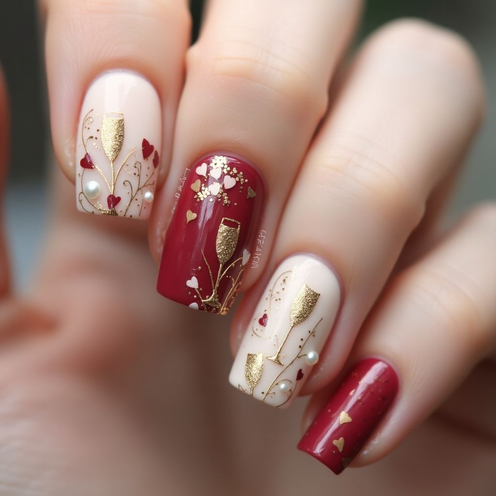 Anniversary Freehand Art Nail Design