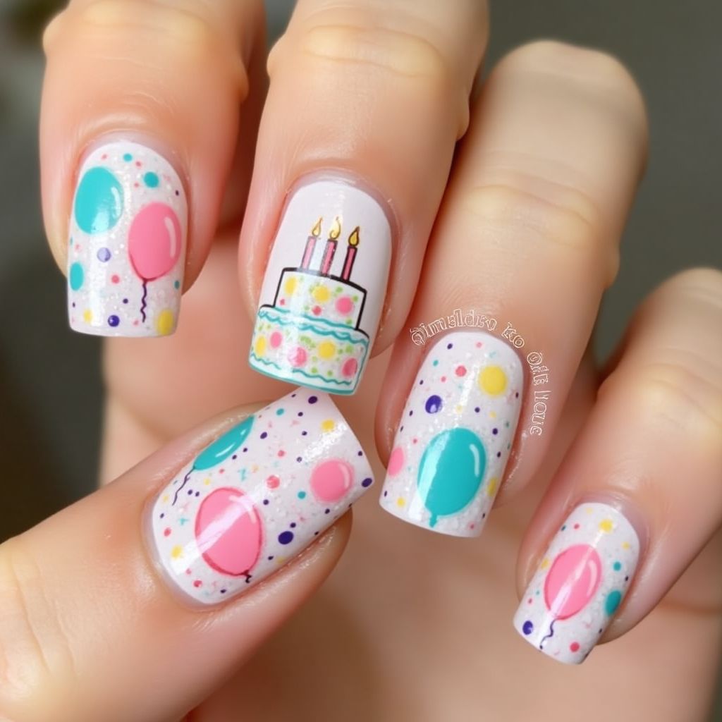 Birthday Dotting Nail Design