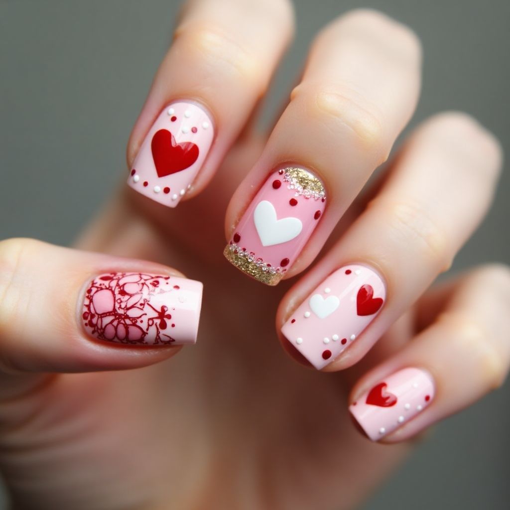 Valentine's Day Dotting Nail Design