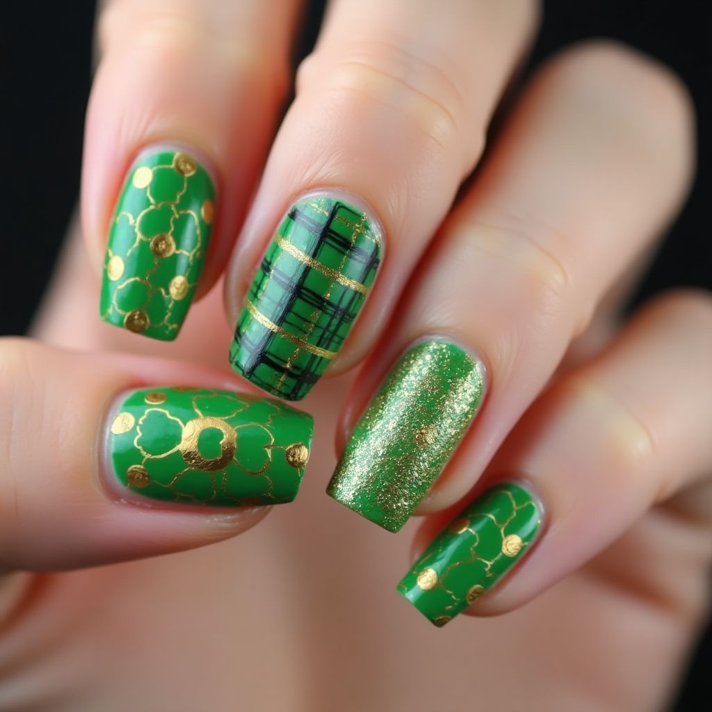 St Patrick's Day Freehand Art Nail Design