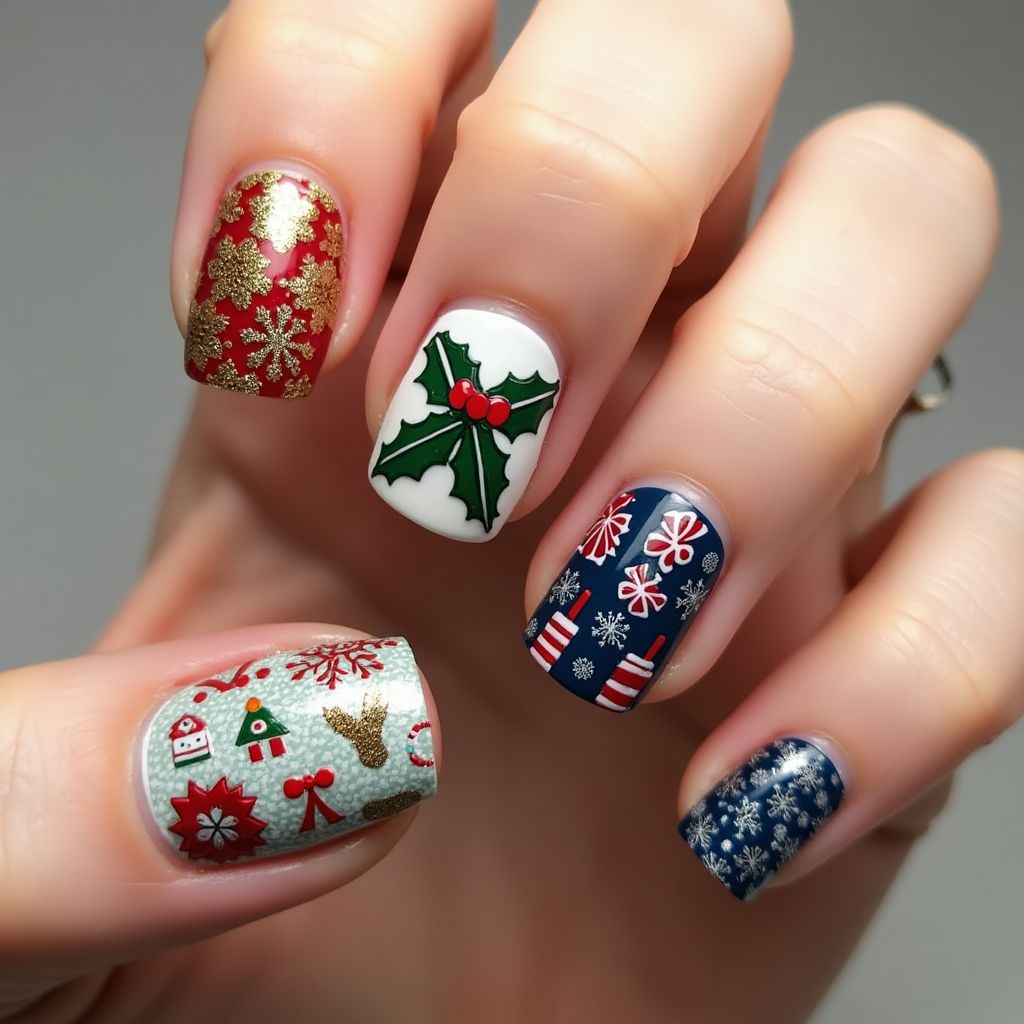 Holiday Freehand Art Nail Design