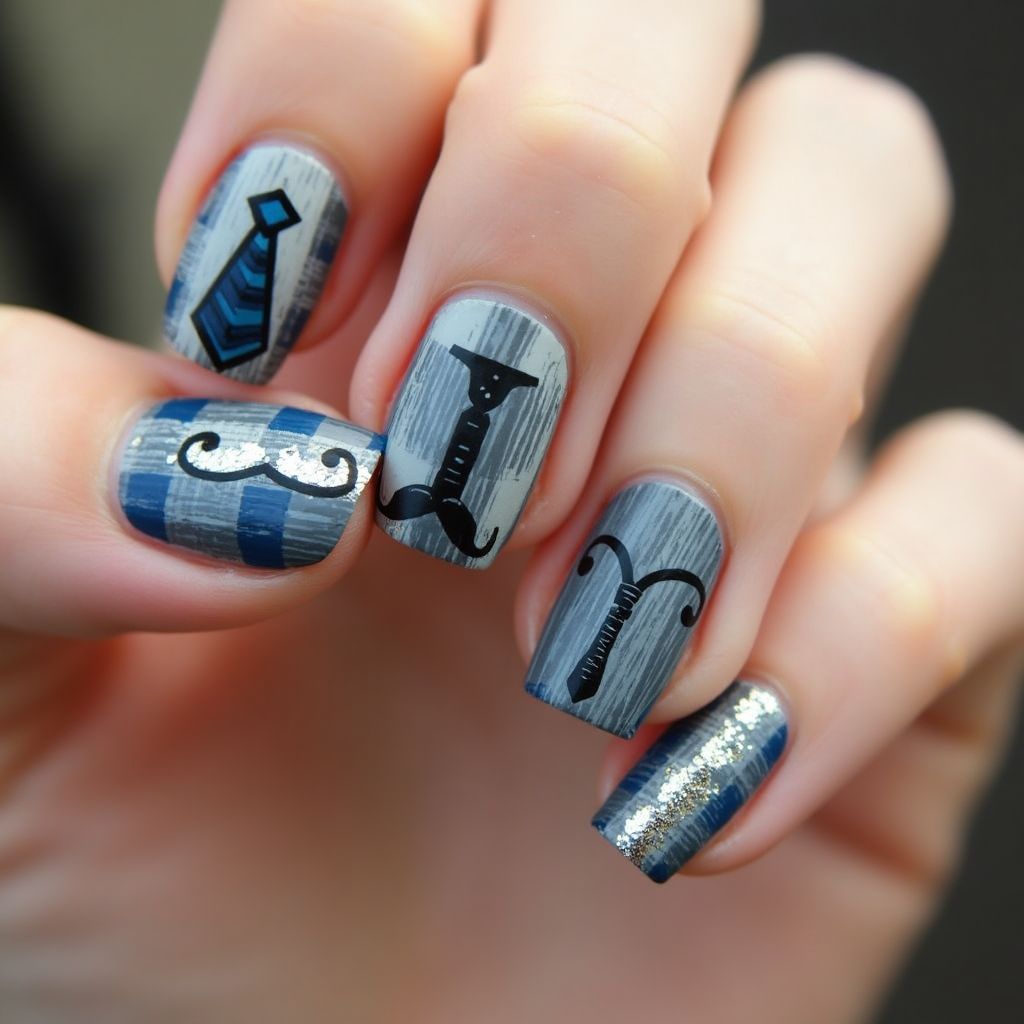 Father's Day Freehand Art Nail Design