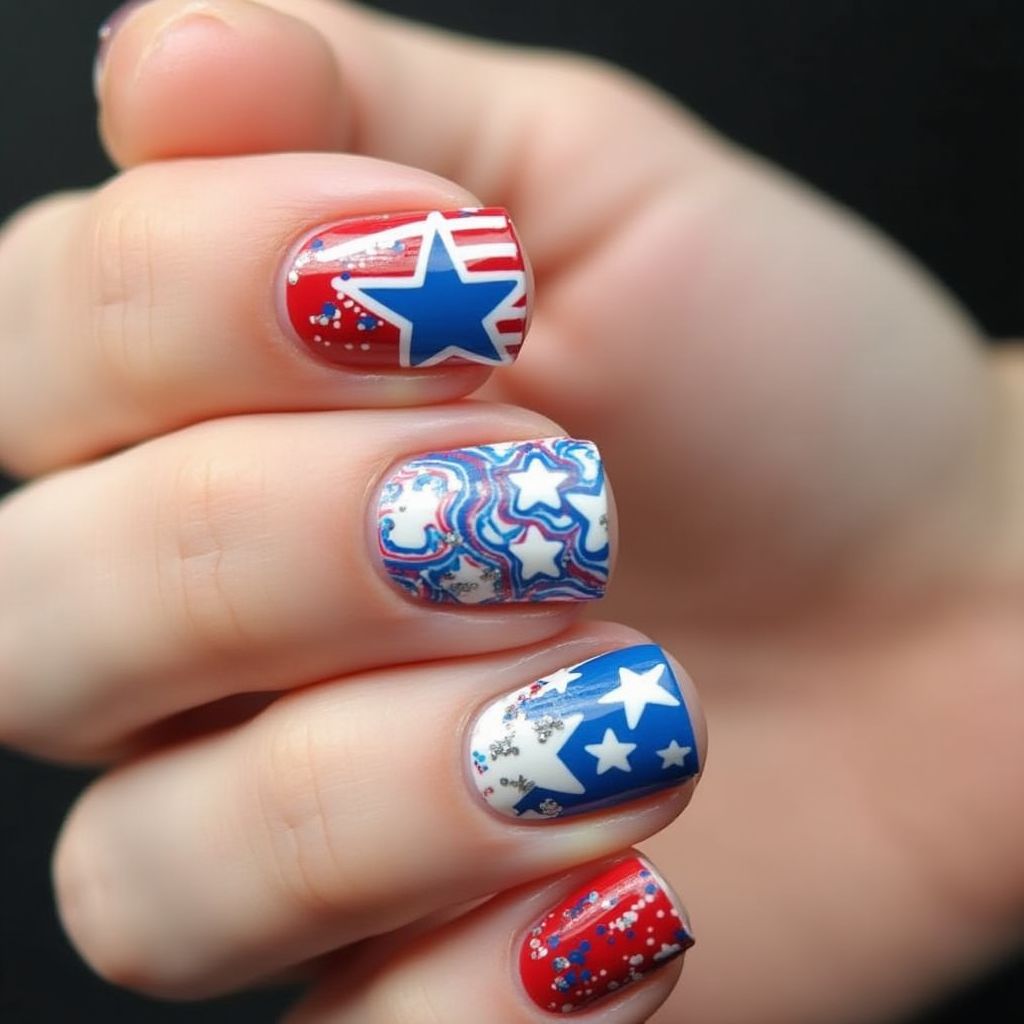 Labor Day Water Marbling Nail Design