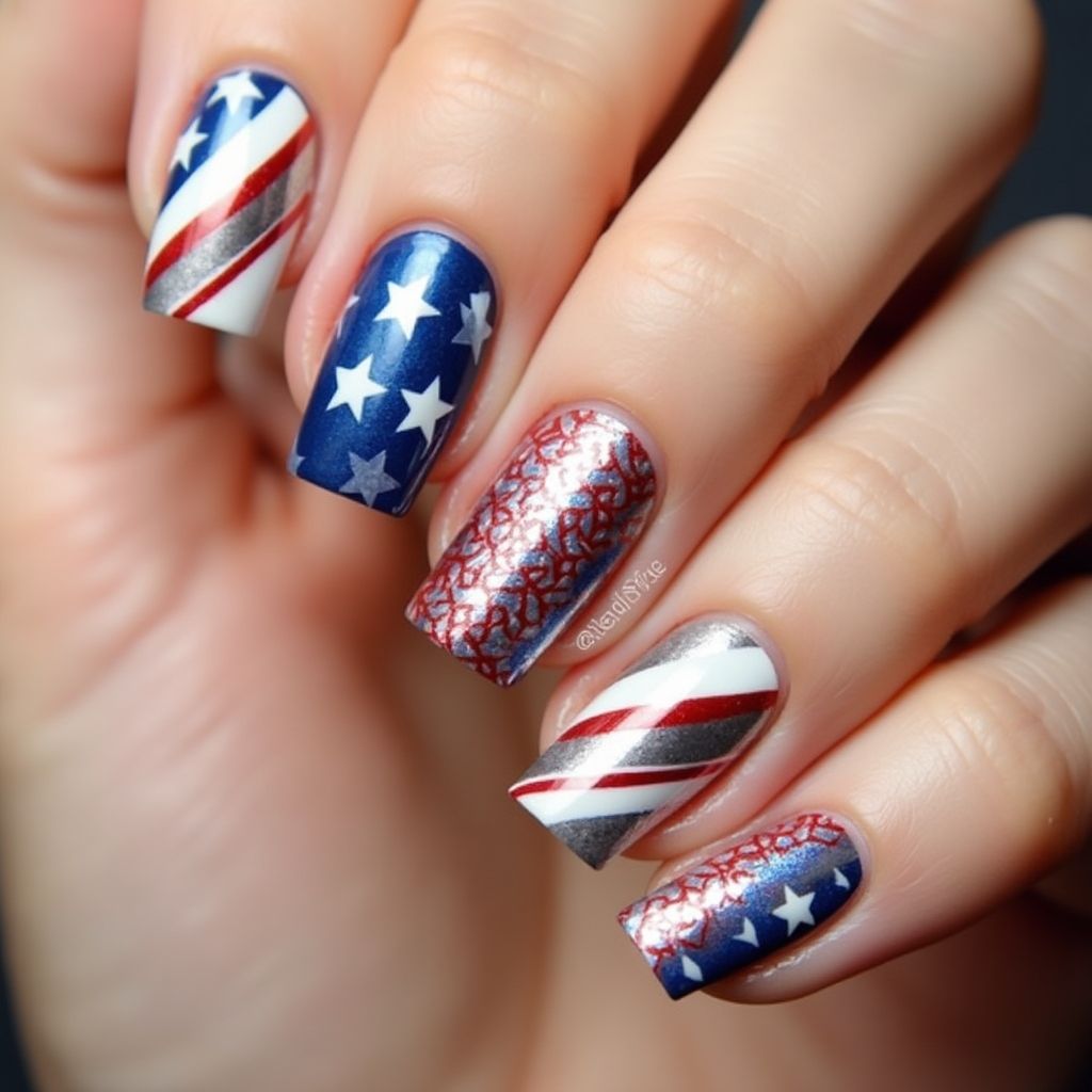 Labor Day Stripes And Lines Nail Design