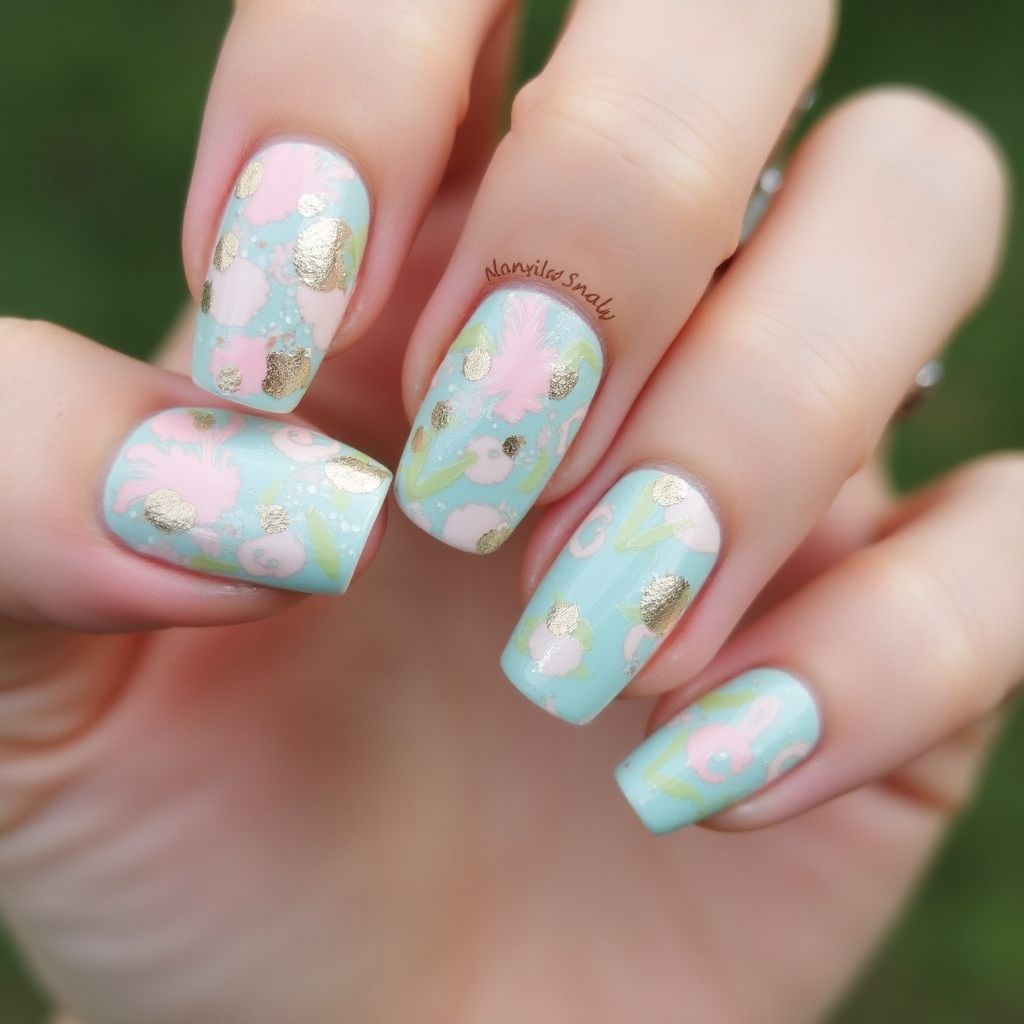 Easter Water Marbling Nail Design