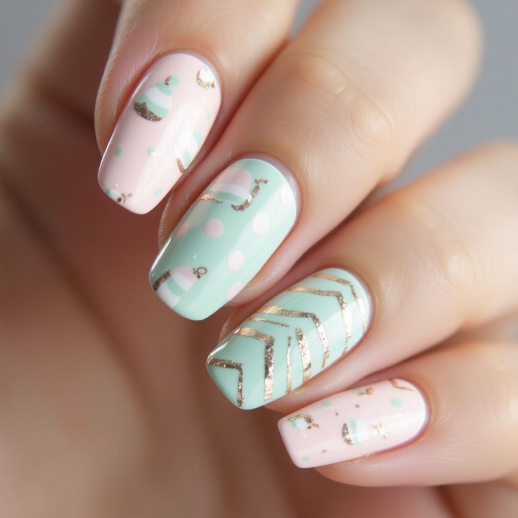 Baby Shower Stripes And Lines Nail Design