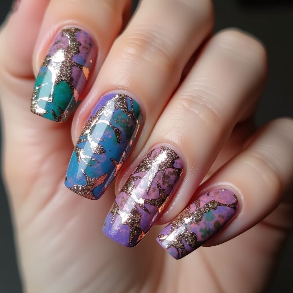 Party Water Marbling Nail Design