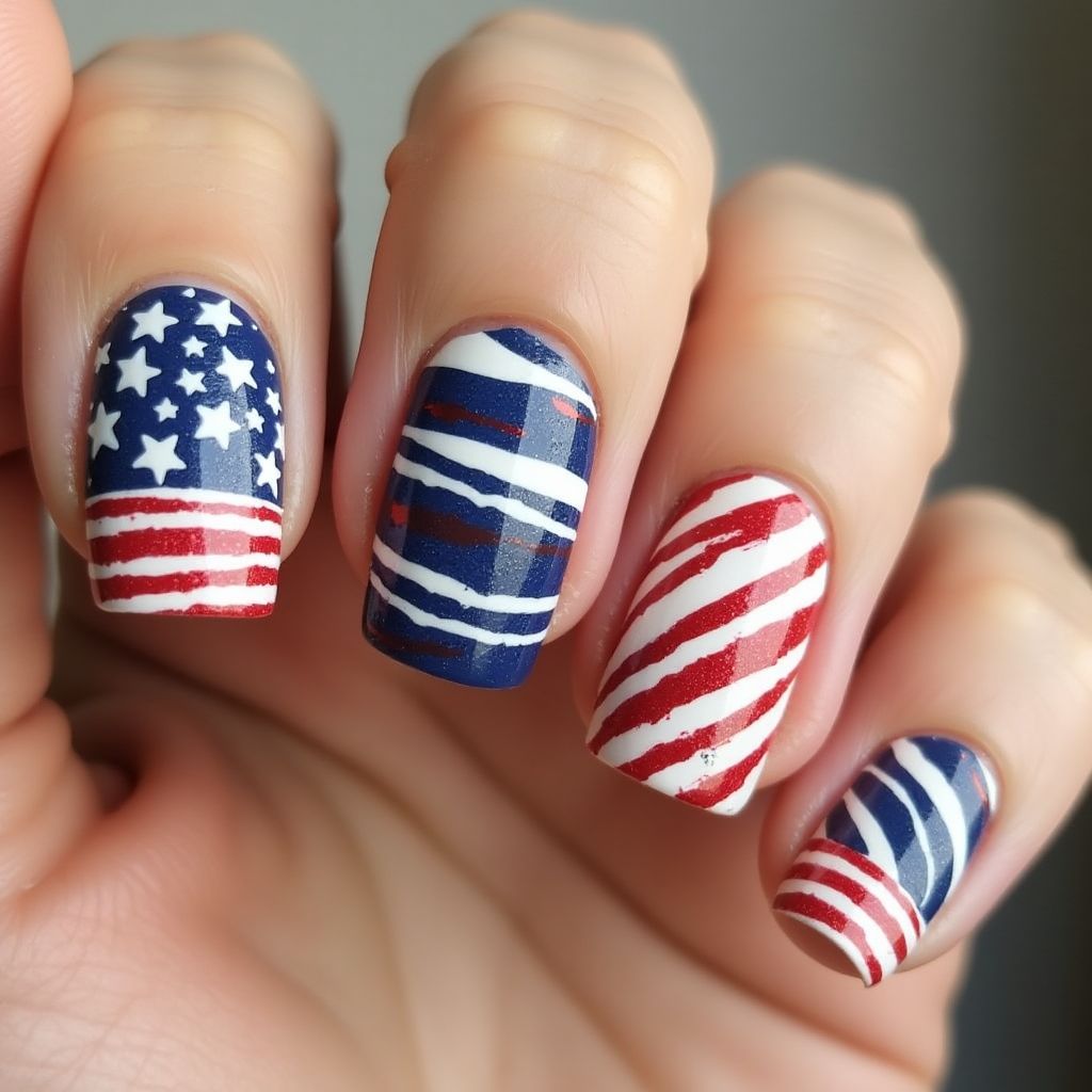 Labor Day Stripes And Lines Nail Design