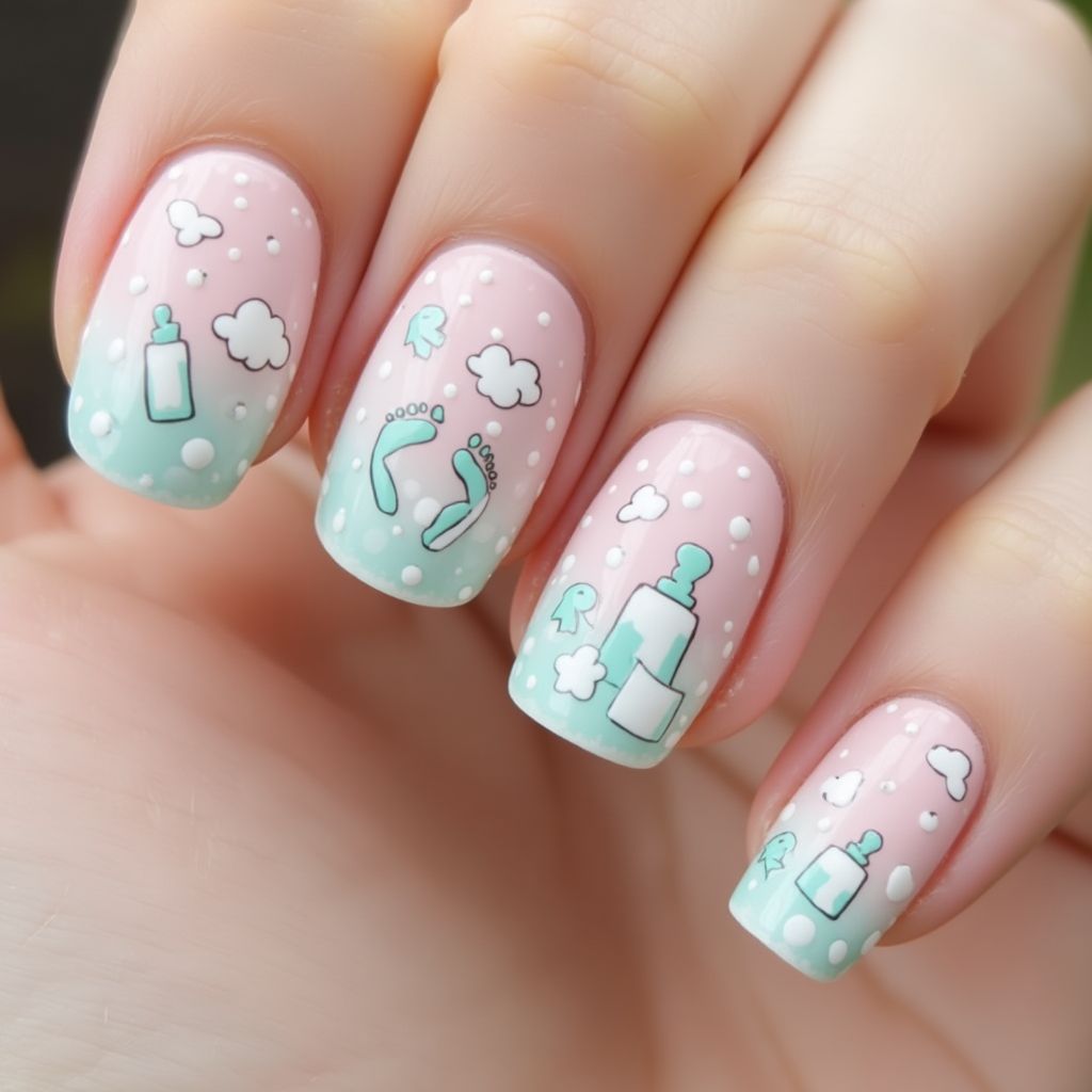 Baby Shower Dotting Nail Design