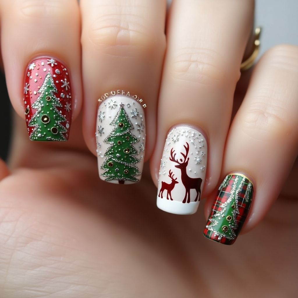 Christmas Freehand Art Nail Design