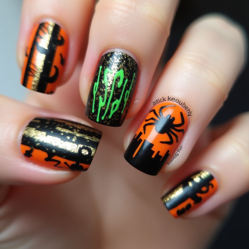 Halloween Stripes And Lines Nail Design