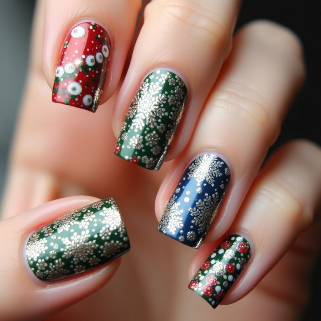Christmas Water Marbling Nail Design