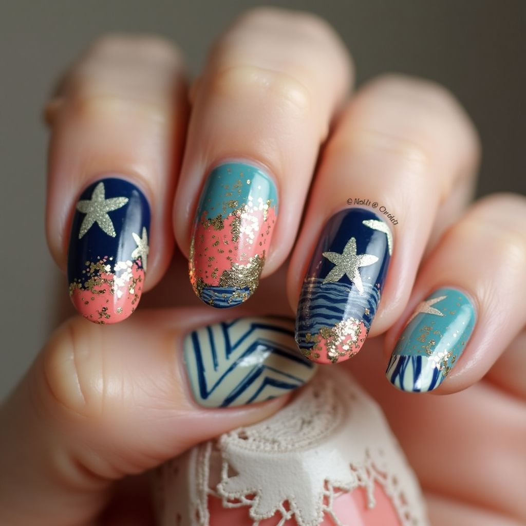 Cruise Water Marbling Nail Design