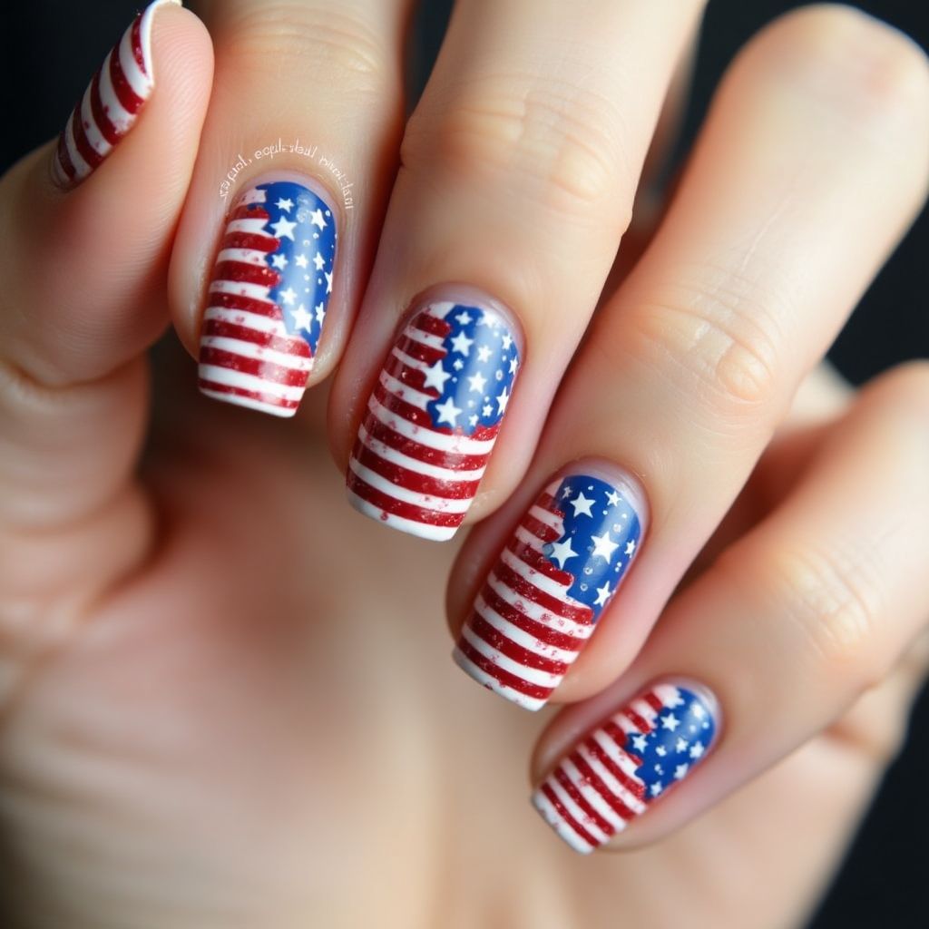 Independence Day Stripes And Lines Nail Design