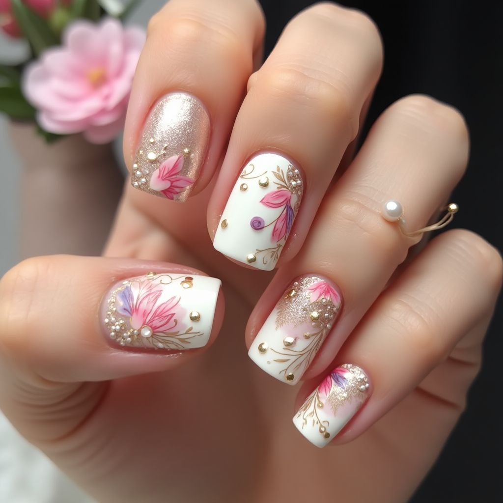 Anniversary Freehand Art Nail Design