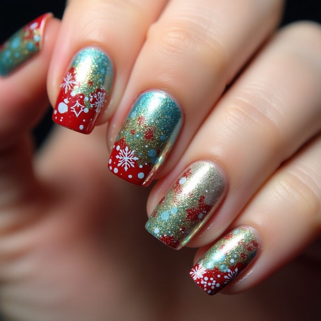 Holiday Water Marbling Nail Design