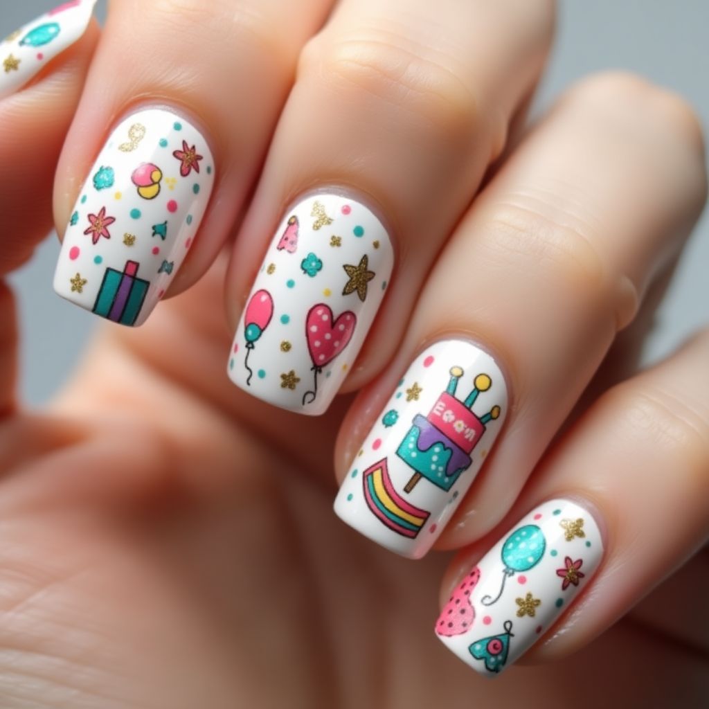 Birthday Dotting Nail Design