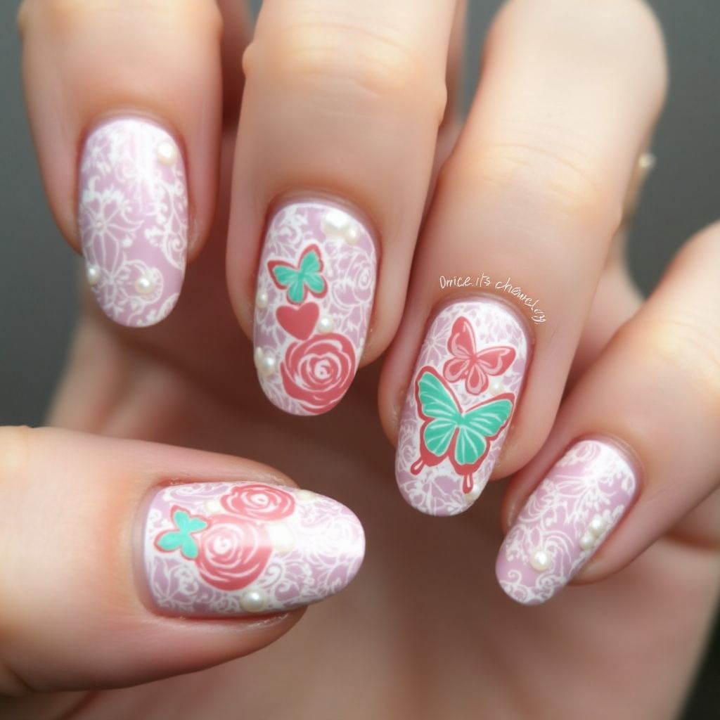Mother's Day Freehand Art Nail Design