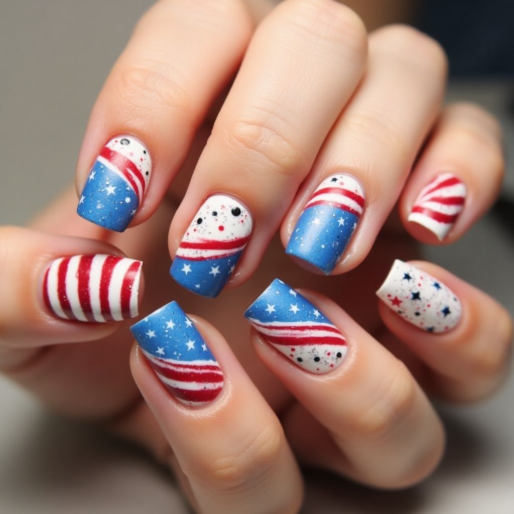 Independence Day Stripes And Lines Nail Design