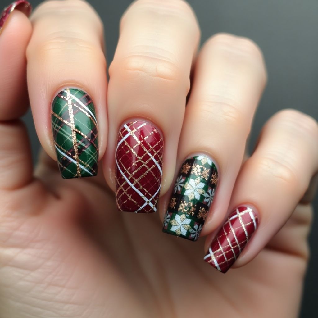 Christmas Stripes And Lines Nail Design