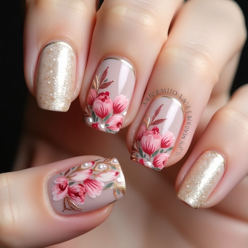 Anniversary Freehand Art Nail Design