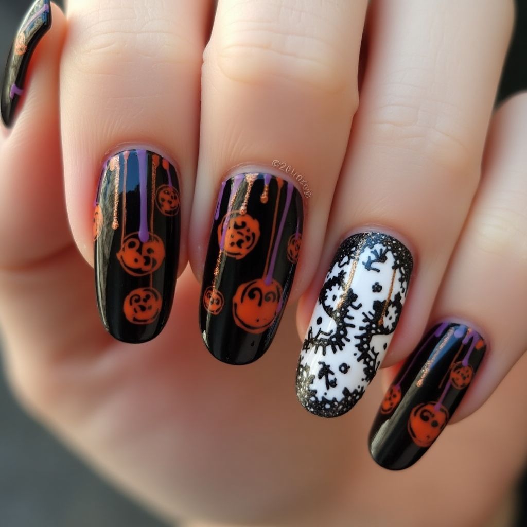 Halloween Stripes And Lines Nail Design