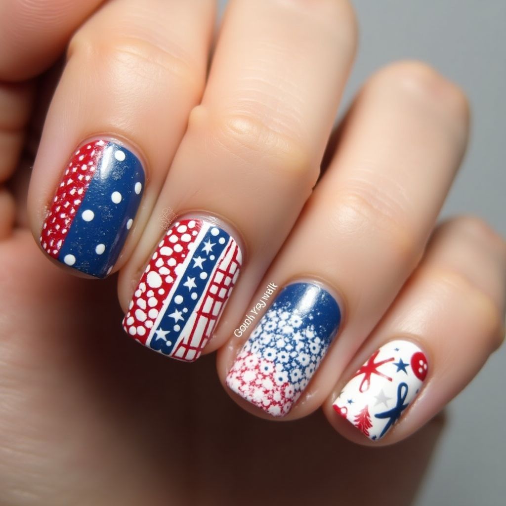 Labor Day Dotting Nail Design